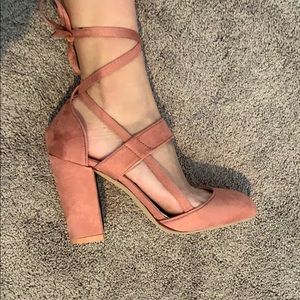 Never wore before pink lace up heels from wish.com